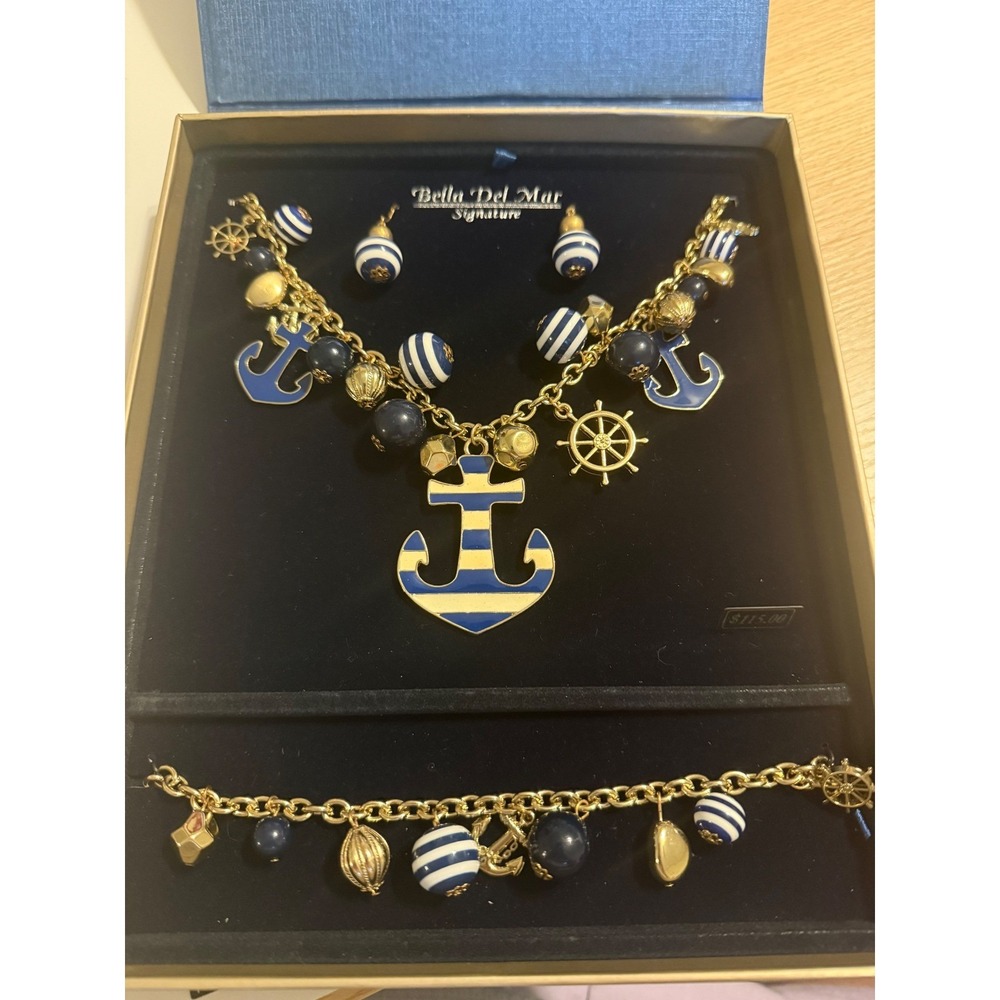Bella Del Mar Signature Nautical Jewelry Set Anchor Necklace Bracelet Earrings
